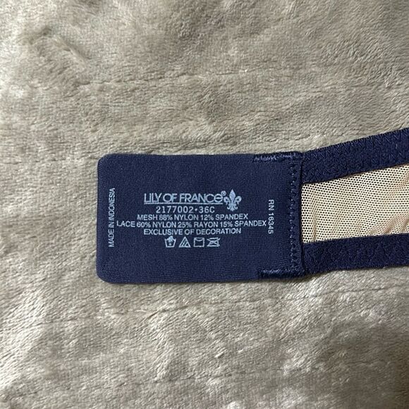 LILY OF FRANCE 36C Midnight Beige Unlined Lace Mesh Underwire Bra - Picture 11 of 11